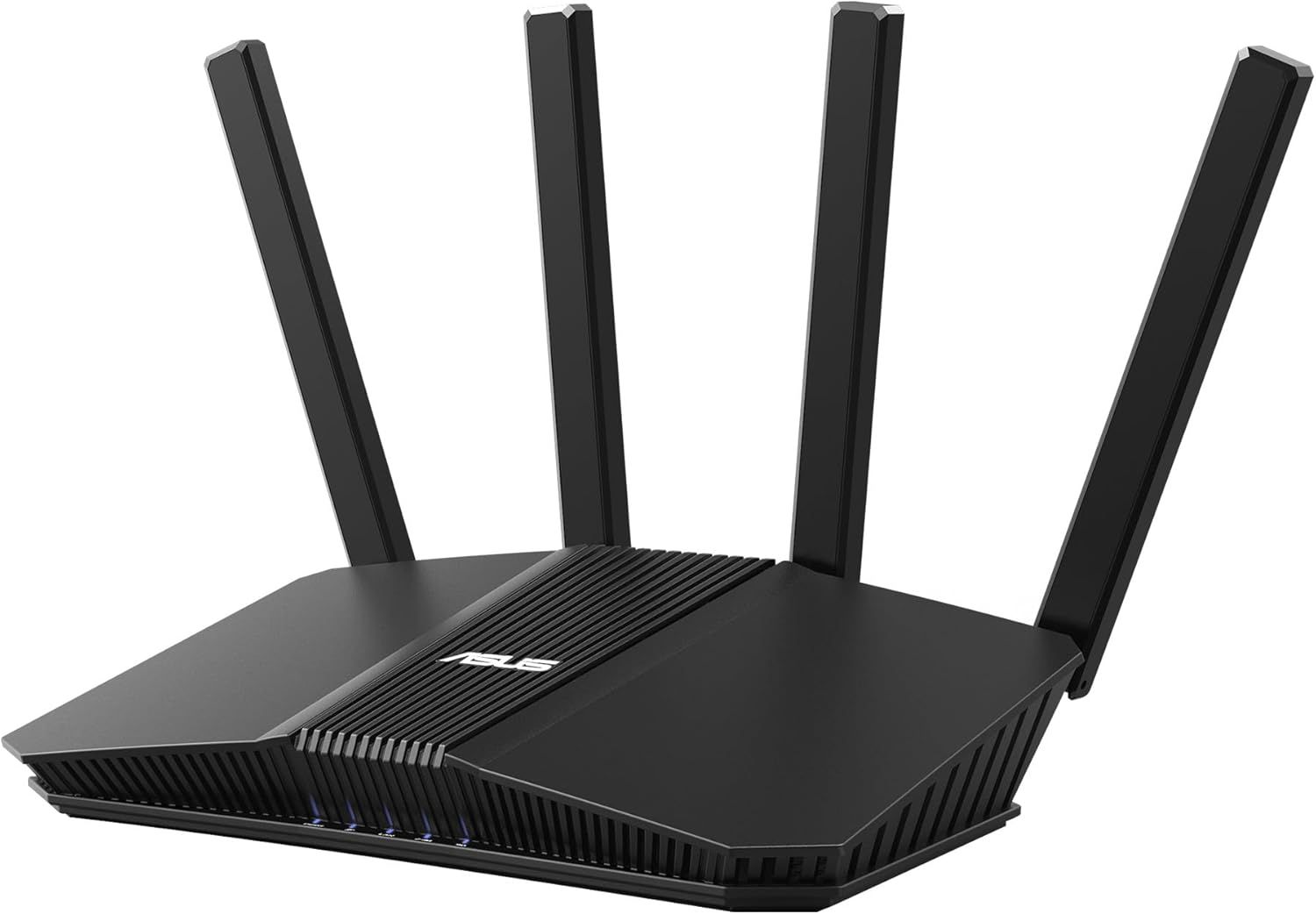 Displays the core product, a black router with four external antennas, to show shoppers exactly what they will receive and communicate its high-performance networking capabilities.