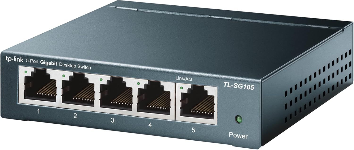 Displays the core product clearly to show shoppers the physical design, port configuration, and model number of the network switch.