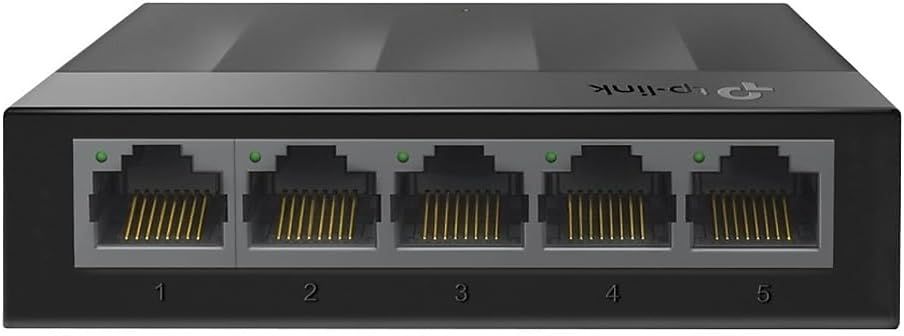 Displays the core product clearly showing the 5 Ethernet ports with numbered labels, allowing shoppers to understand the product's connectivity capacity and port configuration.