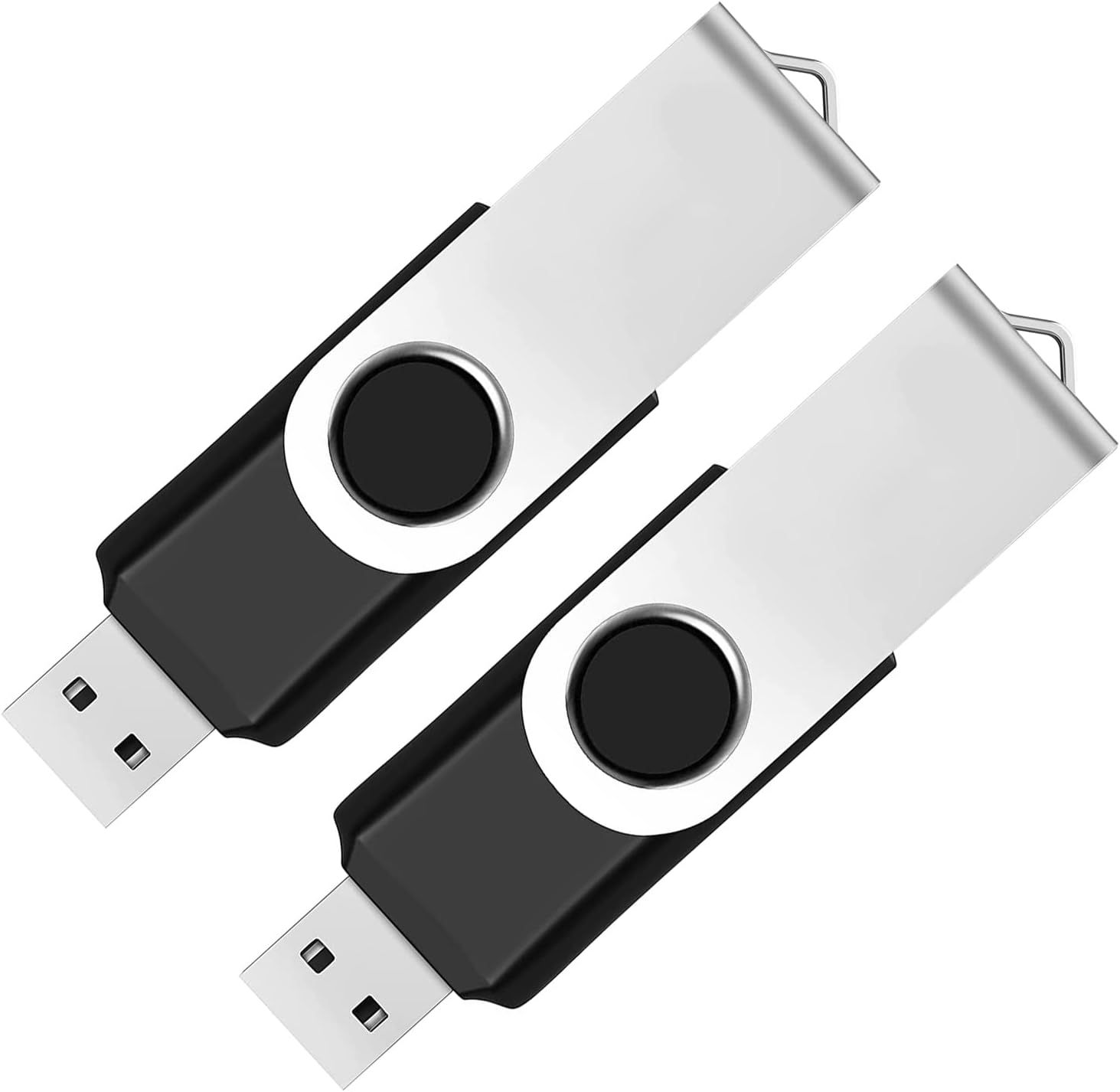 Shows two identical USB flash drives to communicate that this is a multi-pack purchase, allowing shoppers to see the product design and understand they are receiving multiple units.
