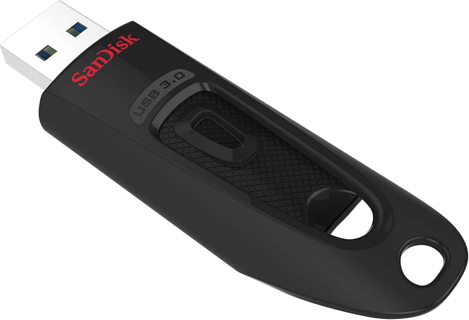 Shows the core product clearly on a white background, allowing shoppers to see the SanDisk USB 3.0 flash drive's design, branding, and retractable slider mechanism.