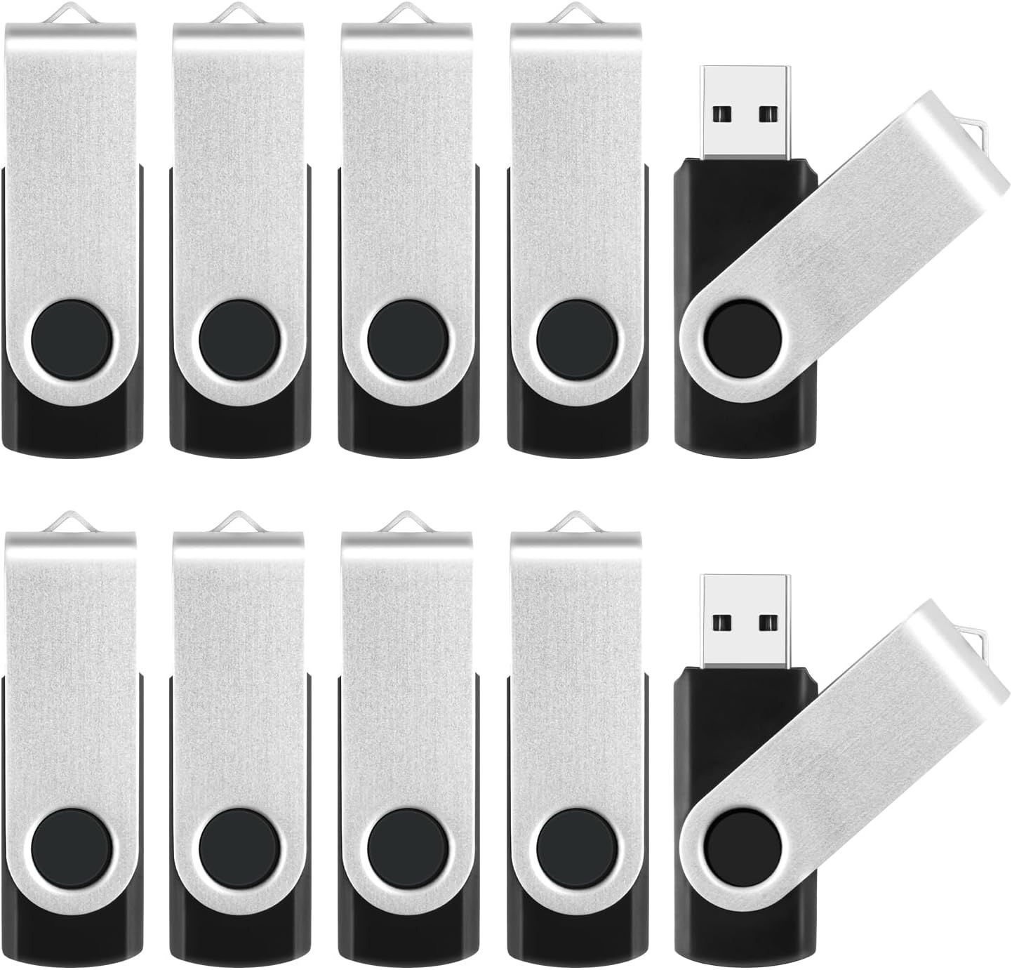 Shows the core product—a set of 10 identical swivel-style USB flash drives—clearly displayed on a white background to communicate what the buyer will receive.