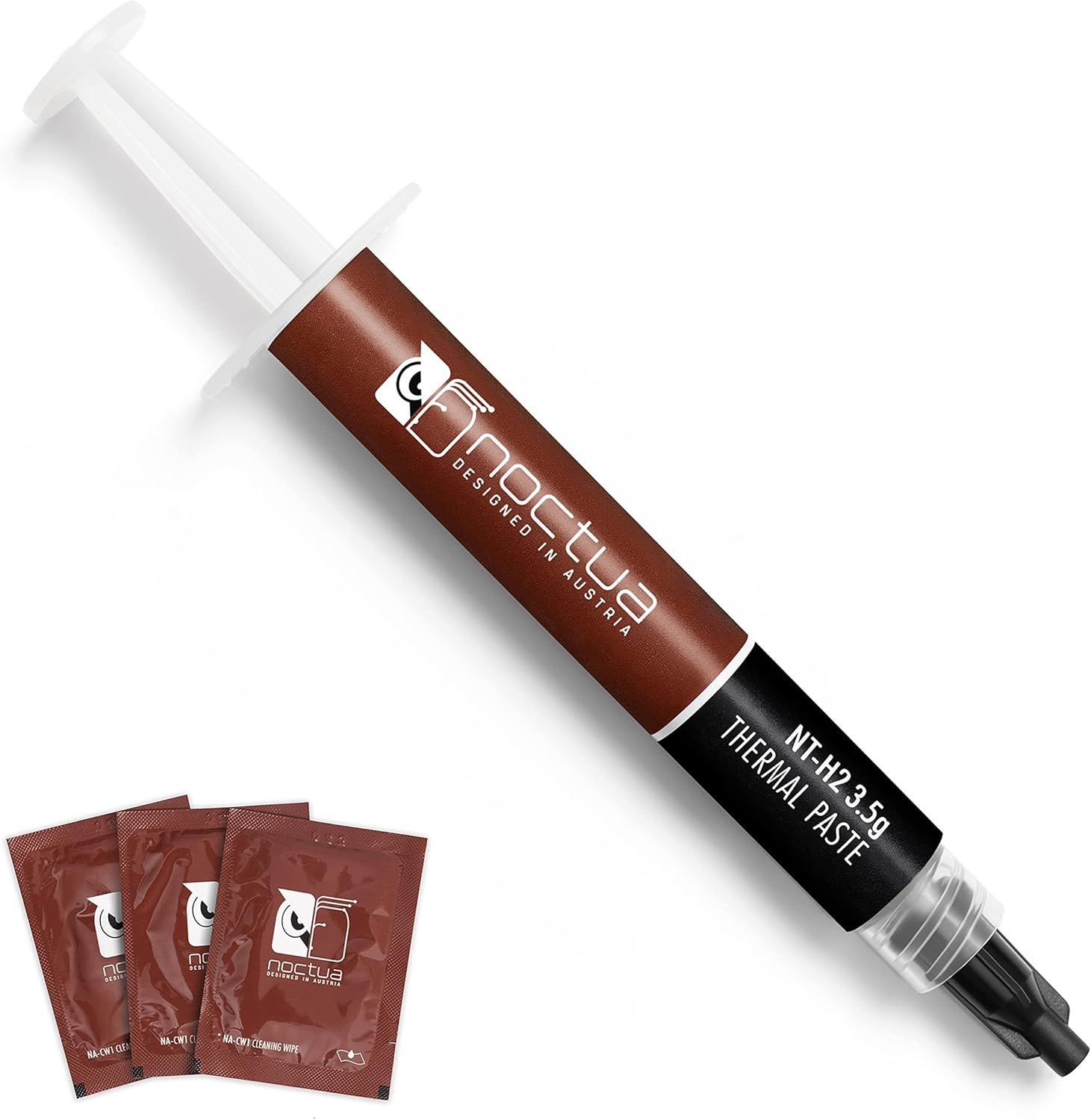 Displays the core product, a thermal paste syringe with applicator tip, clearly showing the brand, product name, and model number to help shoppers identify what they are purchasing. Shows that the…