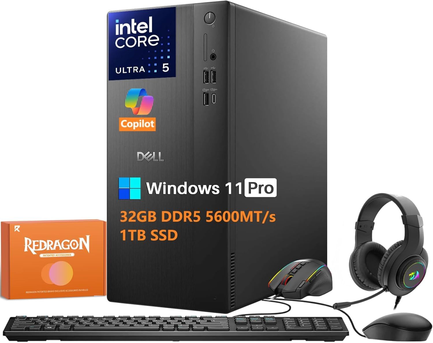 Displays the complete desktop computer system with key specifications prominently shown to communicate the high-performance hardware configuration and included operating system to potential buyers.…