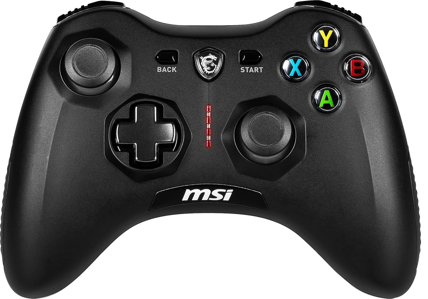Displays the MSI gaming controller clearly on a white background to show the product design, button configuration, and branding, allowing shoppers to evaluate the controller's appearance and features.
