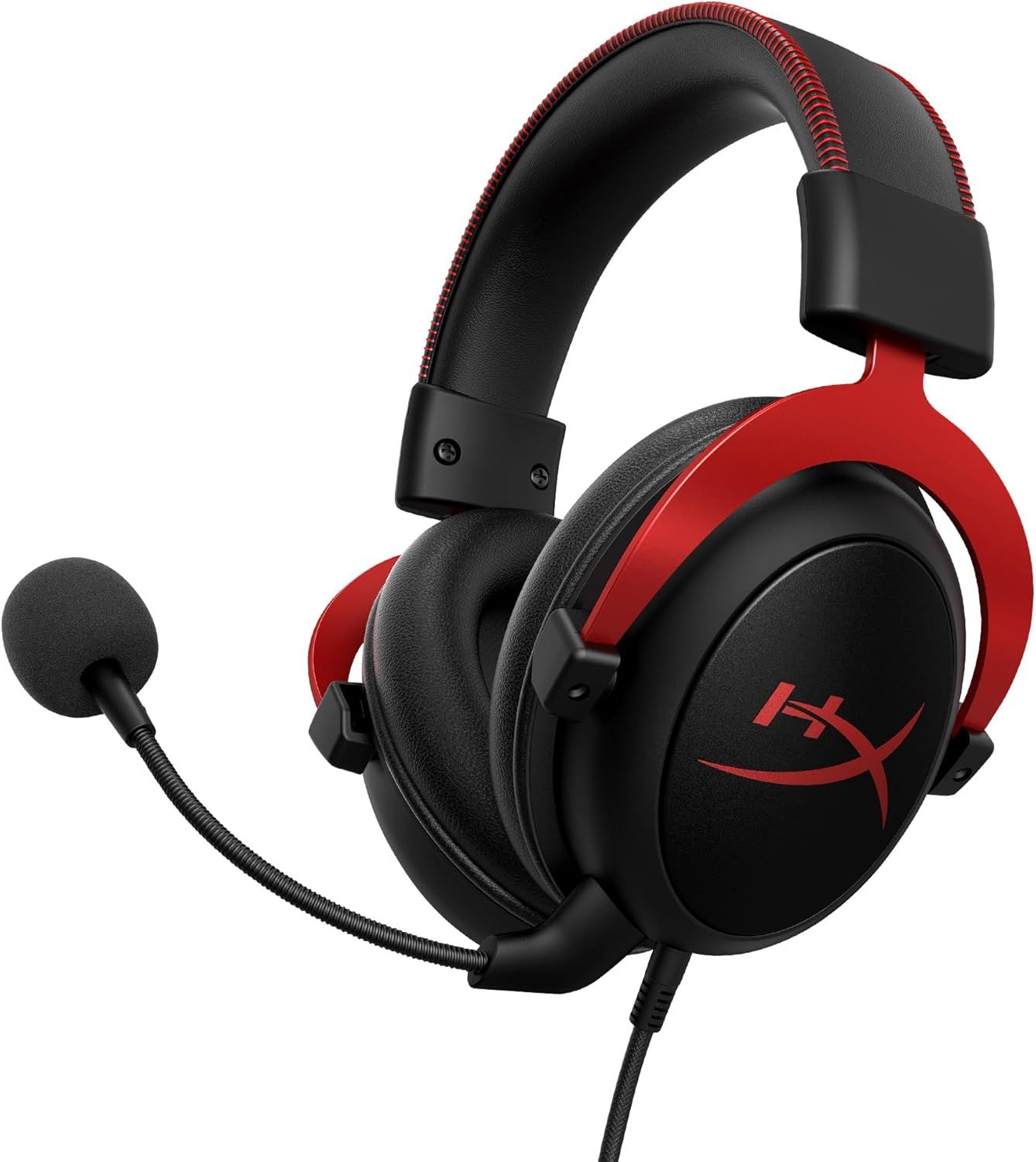 Displays the core gaming headset product clearly on a white background, showing its design, red and black color scheme, HyperX branding, and attached microphone to help shoppers understand what they…
