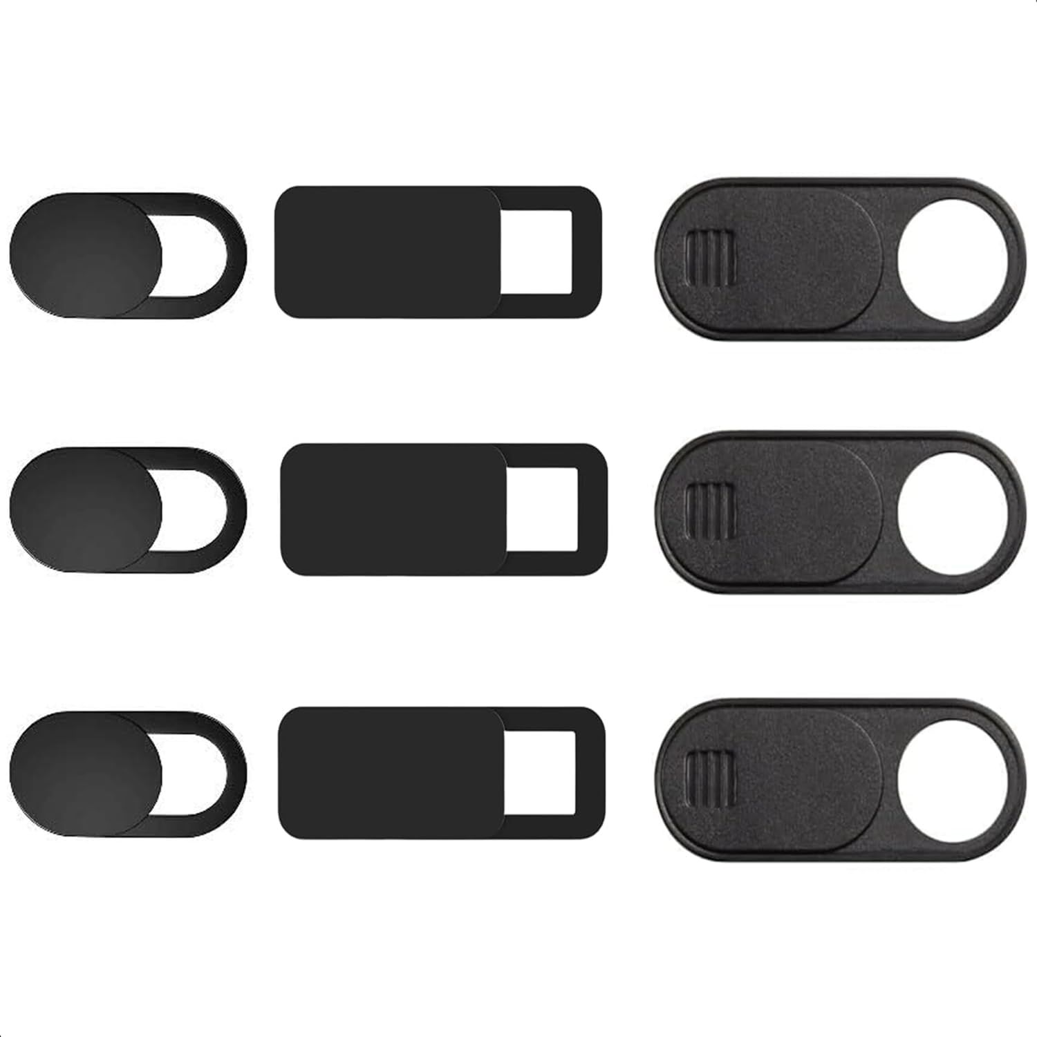 Shows the core product—webcam privacy covers in multiple sizes—clearly displaying the sliding mechanism that allows users to open and close the cover for privacy protection. Demonstrates the…