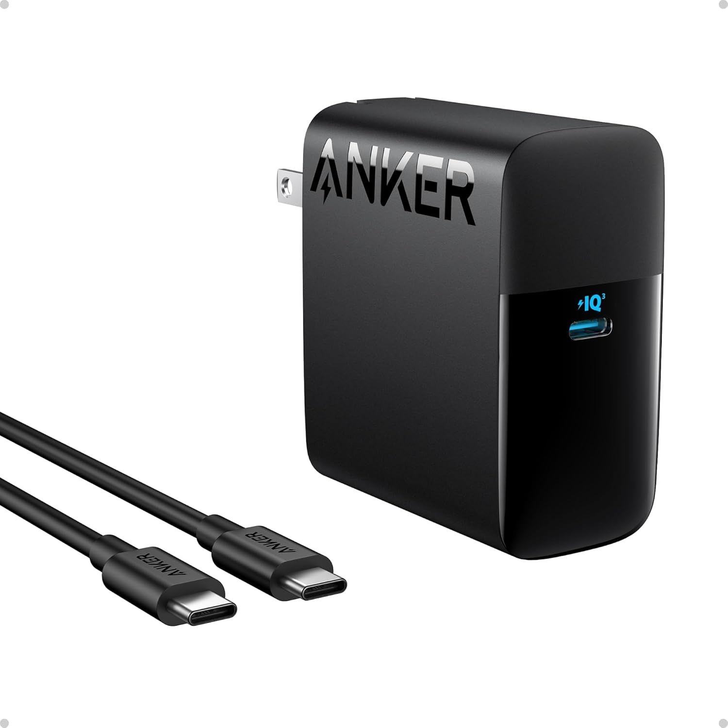 Displays the core sellable product, an Anker wall charger with USB-C port and included USB-C to USB-C cable, clearly showing what the customer will receive. Shows that the purchase includes both the…