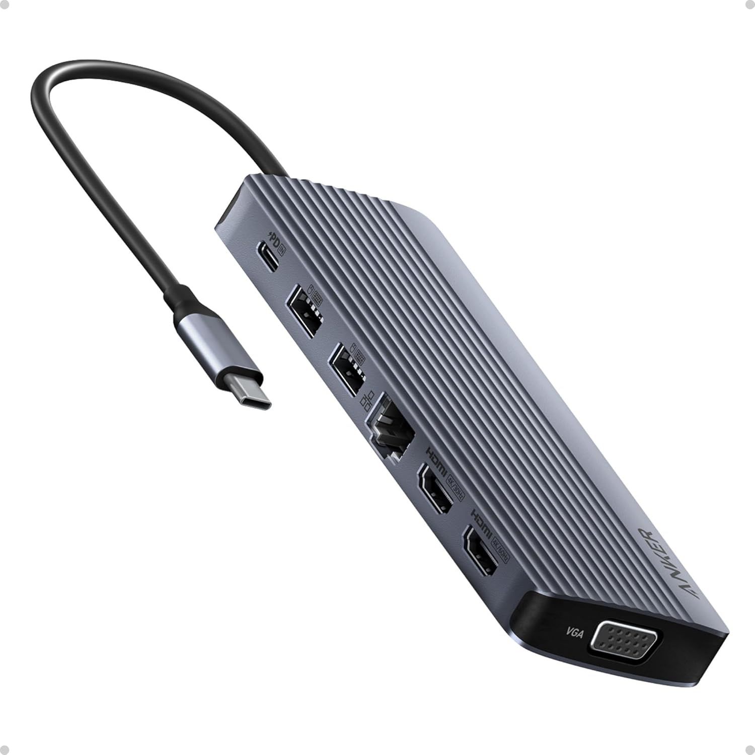 Displays the core product clearly on a white background to show the hub's design, multiple ports (USB, HDMI, Ethernet, VGA), and attached cable, helping shoppers understand what they will receive.…