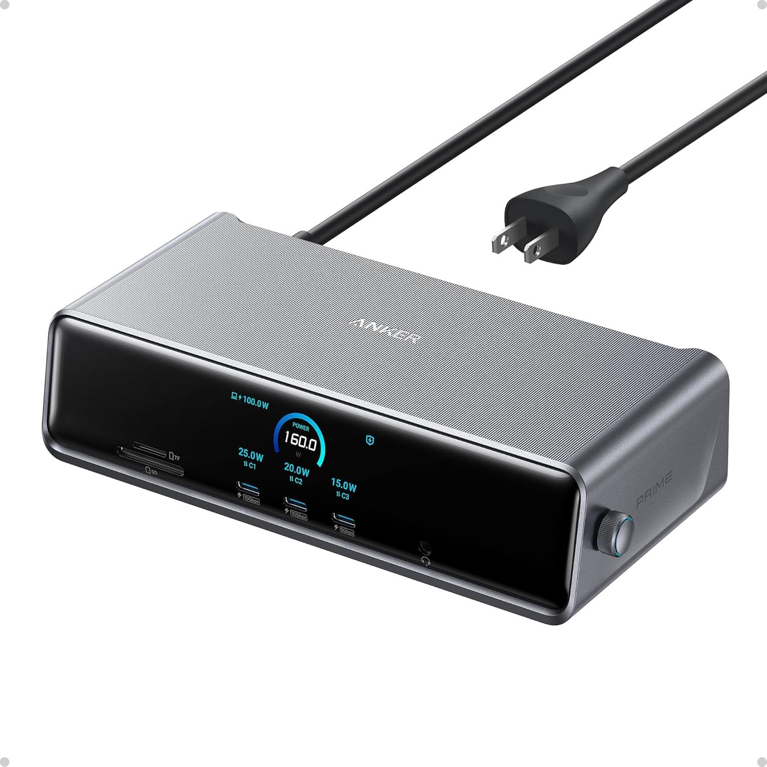 Shows the core product clearly on a white background, displaying its premium design, multiple charging ports, and digital power monitoring screen to communicate its functionality and quality.…