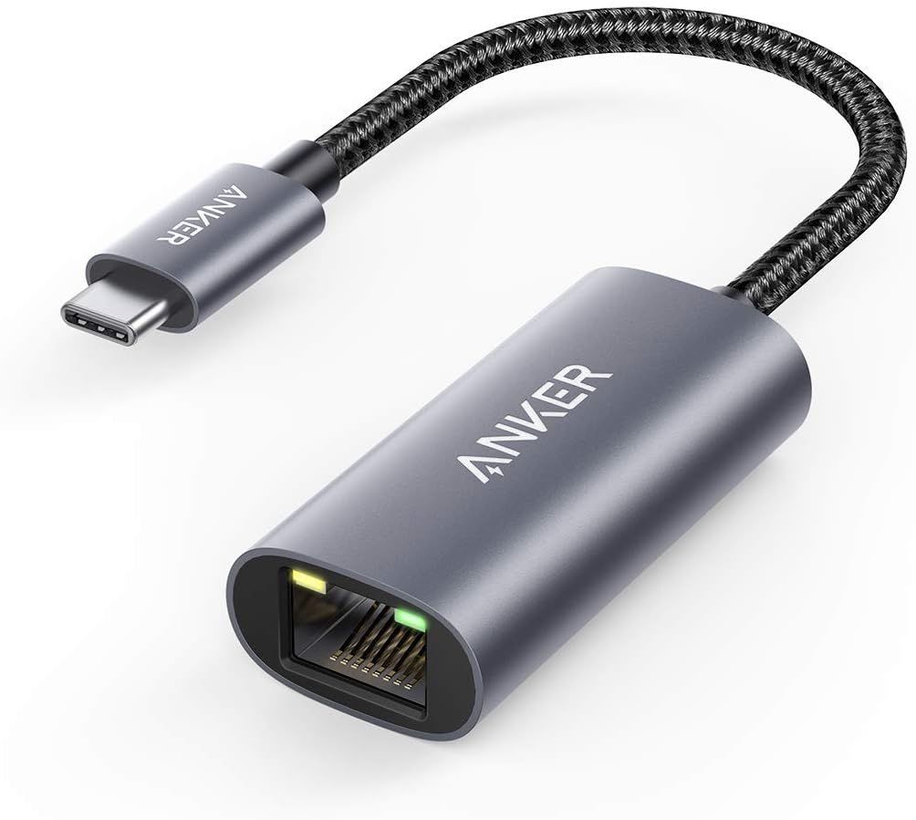 Shows the core product clearly on a white background to communicate what the shopper is purchasing: a USB-C to Ethernet adapter with a durable braided cable and aluminum housing.