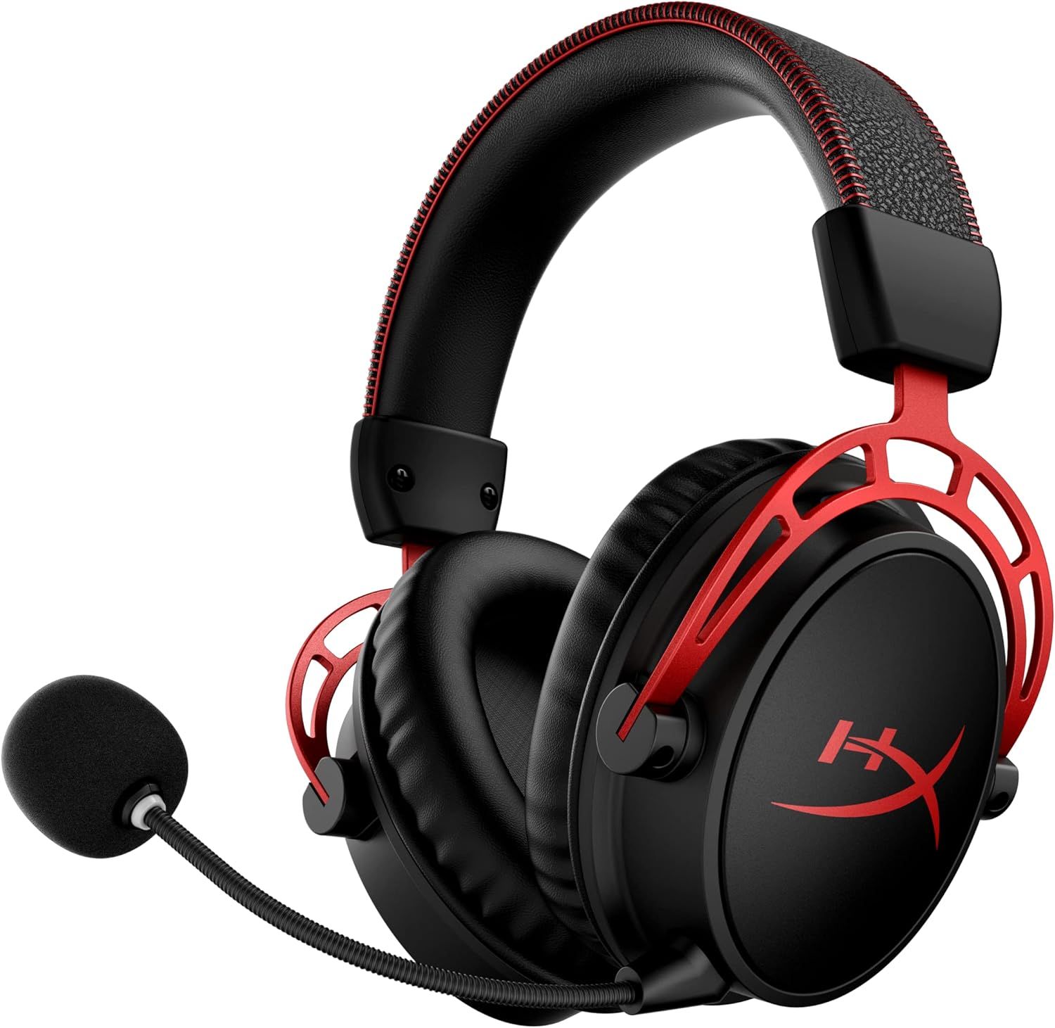 Displays the core gaming headset product clearly on a white background, showing its design, red and black color scheme, HyperX branding, and attached boom microphone to help shoppers understand what…