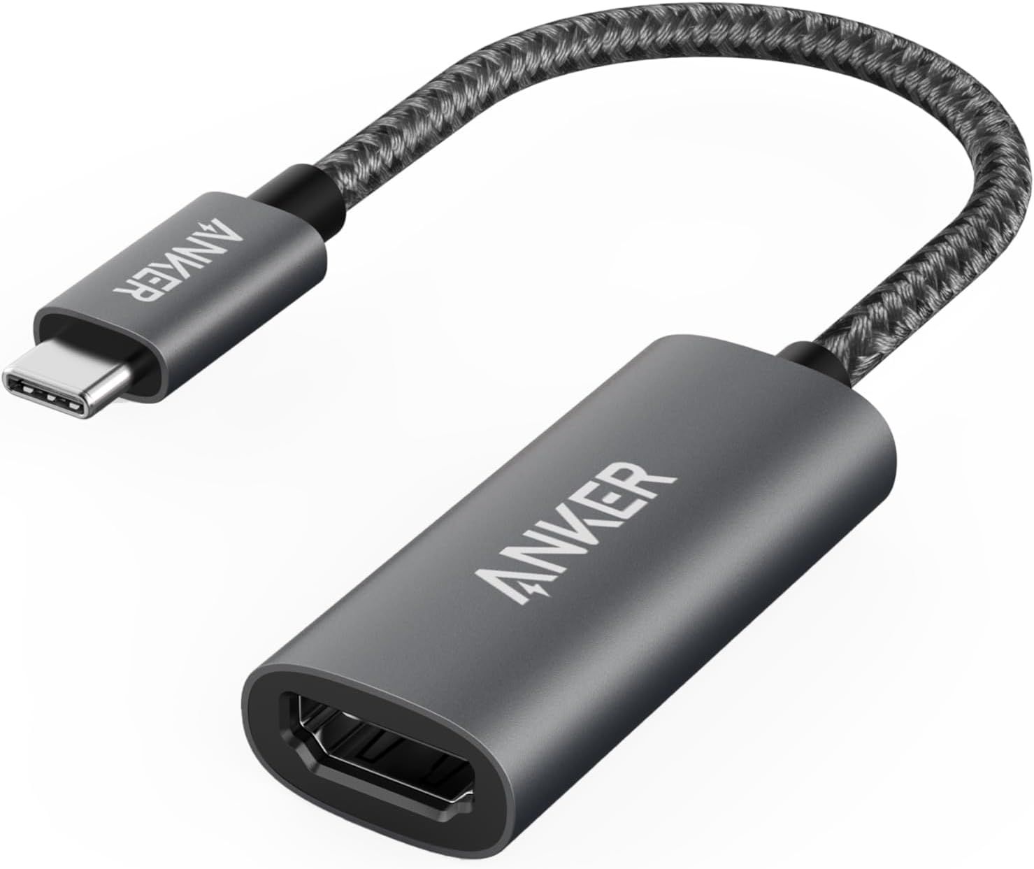 Shows the core product clearly on a white background, allowing shoppers to see the adapter design, connectors, and braided cable construction.