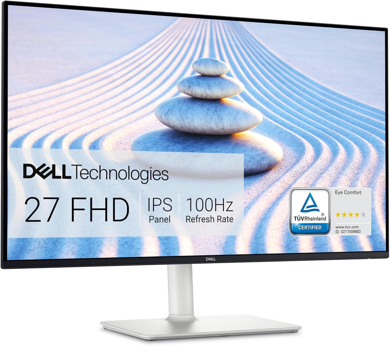 Displays the Dell Technologies monitor as the core product with key technical specifications prominently shown on screen to communicate its display quality and performance features. Includes…