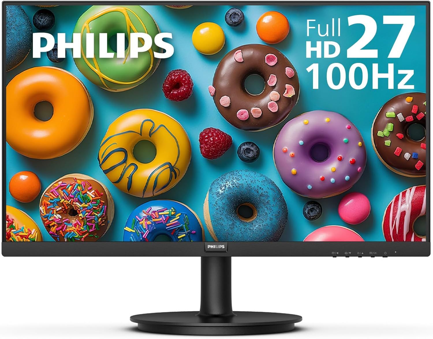 Shows the Philips monitor as the core product with its key specifications prominently displayed on screen, allowing shoppers to see the physical design and understand the technical capabilities.…