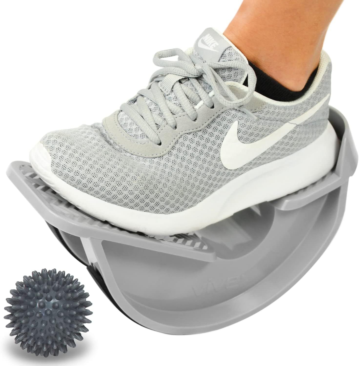 Demonstrates the product in active use for balance and stability training, showing shoppers how the rocker platform works with a foot on it to communicate its exercise functionality. Shows that the…