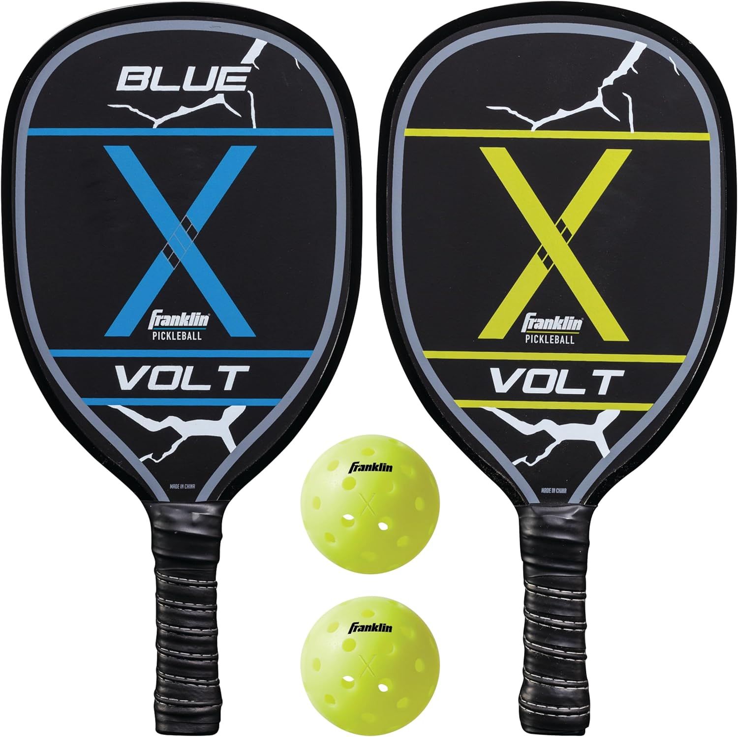 Displays the core sellable product set including two pickleball paddles in different color variants and two pickleballs, showing shoppers exactly what they will receive. Shows the two available…
