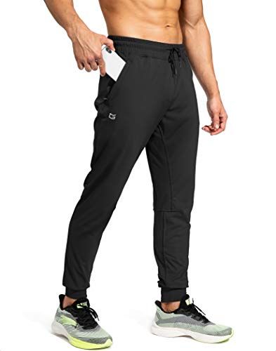 Shows how the jogger pants fit on a real person to help shoppers visualize the product's appearance, fit, and style when worn. Demonstrates the practical zippered pocket feature by showing a phone…