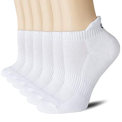 Displays the core product—a multi-pack of white low-cut athletic socks—on mannequin feet to show fit, style, and quantity included in the purchase. Uses mannequin feet to demonstrate how the socks…