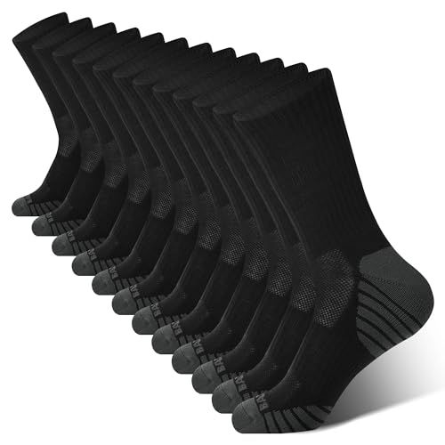 Displays the core product—a multi-pack of black athletic socks—in a clean, catalog-style presentation to show the quantity and style included in the purchase. Uses a subtle drop shadow beneath the…