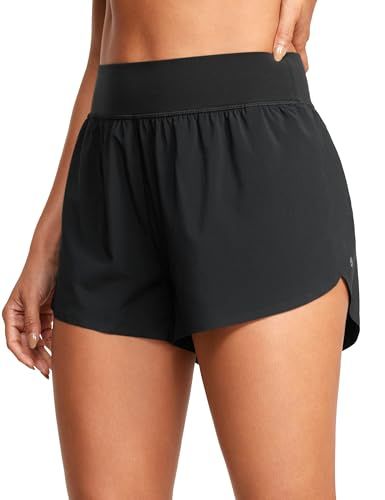 Shows how the athletic shorts fit on a person to help shoppers visualize the product's length, waistband placement, and overall fit on the body.