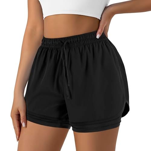 Shows a person wearing the athletic shorts to demonstrate fit, scale, and how the product looks when worn, helping shoppers visualize the product on themselves.