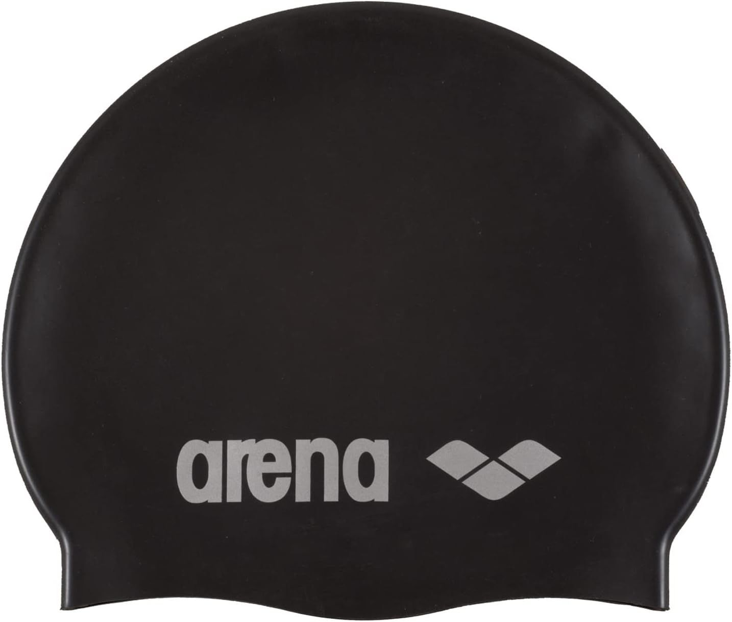 Shows the core product, a black Arena swim cap with clear brand logo, in a simple catalog-style presentation to help shoppers identify the product and brand.