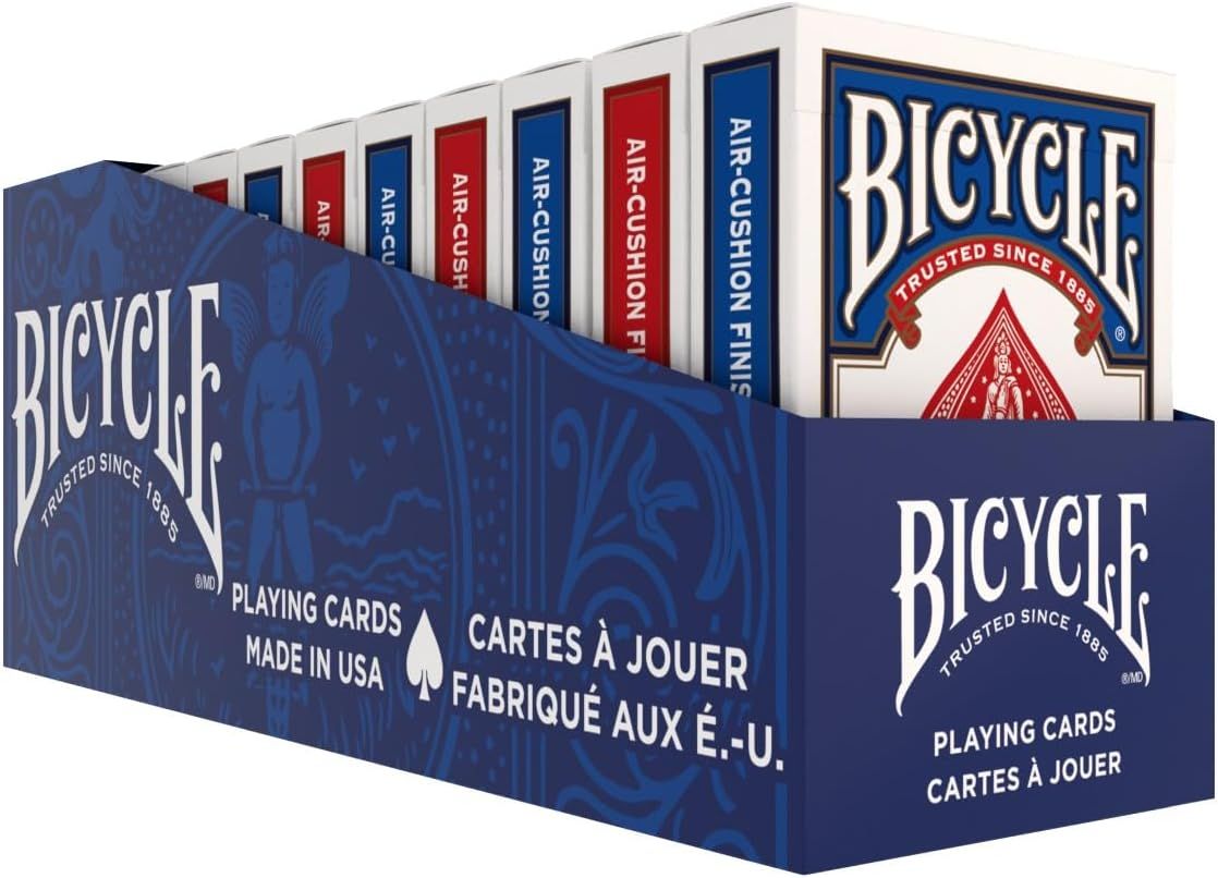 Shows the core product (Bicycle playing cards) in a multi-pack retail format, displaying multiple decks in different color variations to communicate quantity and variety available in the purchase.…