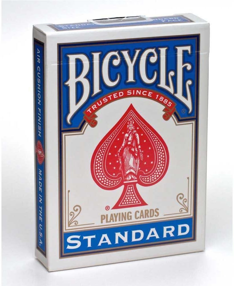 Shows the core product, a sealed deck of Bicycle Standard playing cards in its retail packaging, allowing shoppers to see exactly what they will receive. Displays the iconic Bicycle brand packaging…
