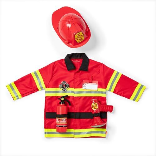 Displays the complete firefighter costume set including jacket and helmet to show shoppers exactly what is included in the purchase. Shows all the included accessories such as the fire extinguisher,…