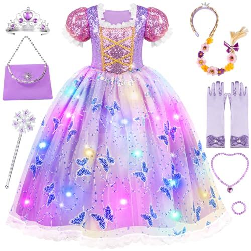 Displays the complete princess costume set including the dress and all included accessories to show shoppers exactly what they will receive in the purchase. Showcases all the included accessories…