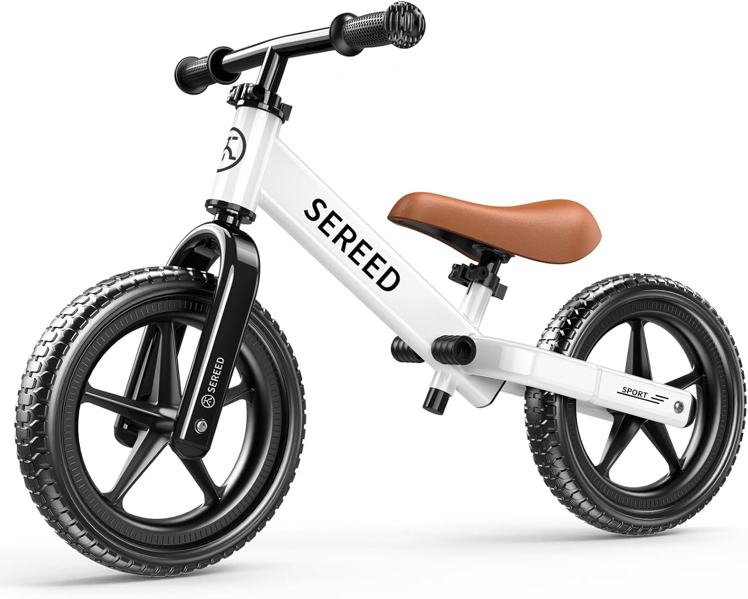 Displays the core product clearly on a white background to show the balance bike's design, features, and overall appearance to potential buyers. Uses a subtle drop shadow beneath the bike to give…