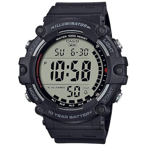 Shows the core product clearly on a clean white background, allowing shoppers to see the watch design, digital display, and key features like water resistance and battery life.