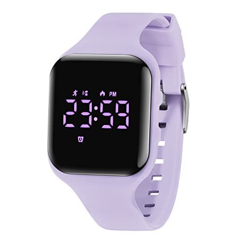 Shows the core product clearly on a clean white background, allowing shoppers to see the watch design, color, and digital display. Demonstrates the watch's digital time display feature with the…