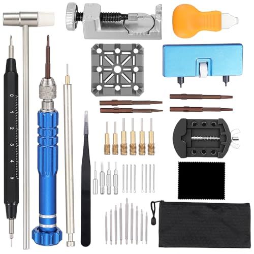 Displays the complete watch repair tool kit with all included tools and accessories clearly visible to show shoppers exactly what they will receive in their purchase. Shows the extensive array of…