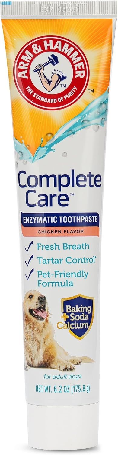 Displays the core sellable product, a tube of enzymatic dog toothpaste, clearly showing the brand, product name, flavor, and key benefits to help shoppers identify and evaluate the item. Shows the…
