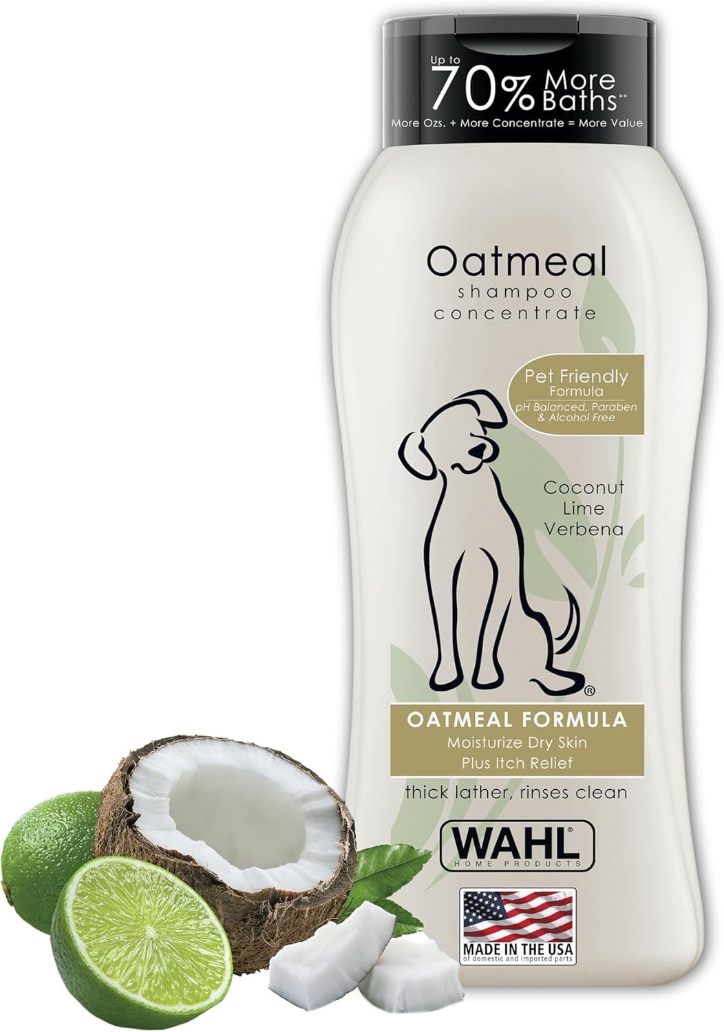 Displays the core product, an oatmeal shampoo concentrate for pets, clearly showing the bottle design, branding, and key product information to help shoppers identify and evaluate the item. Shows…