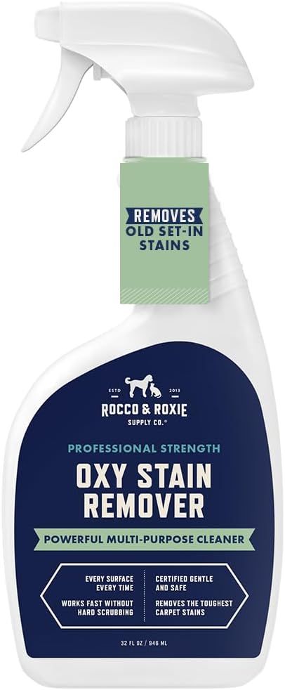 Displays the core product—a spray bottle of oxy stain remover—clearly showing its packaging, branding, and key benefits to help shoppers understand what they are purchasing. Shows the actual retail…