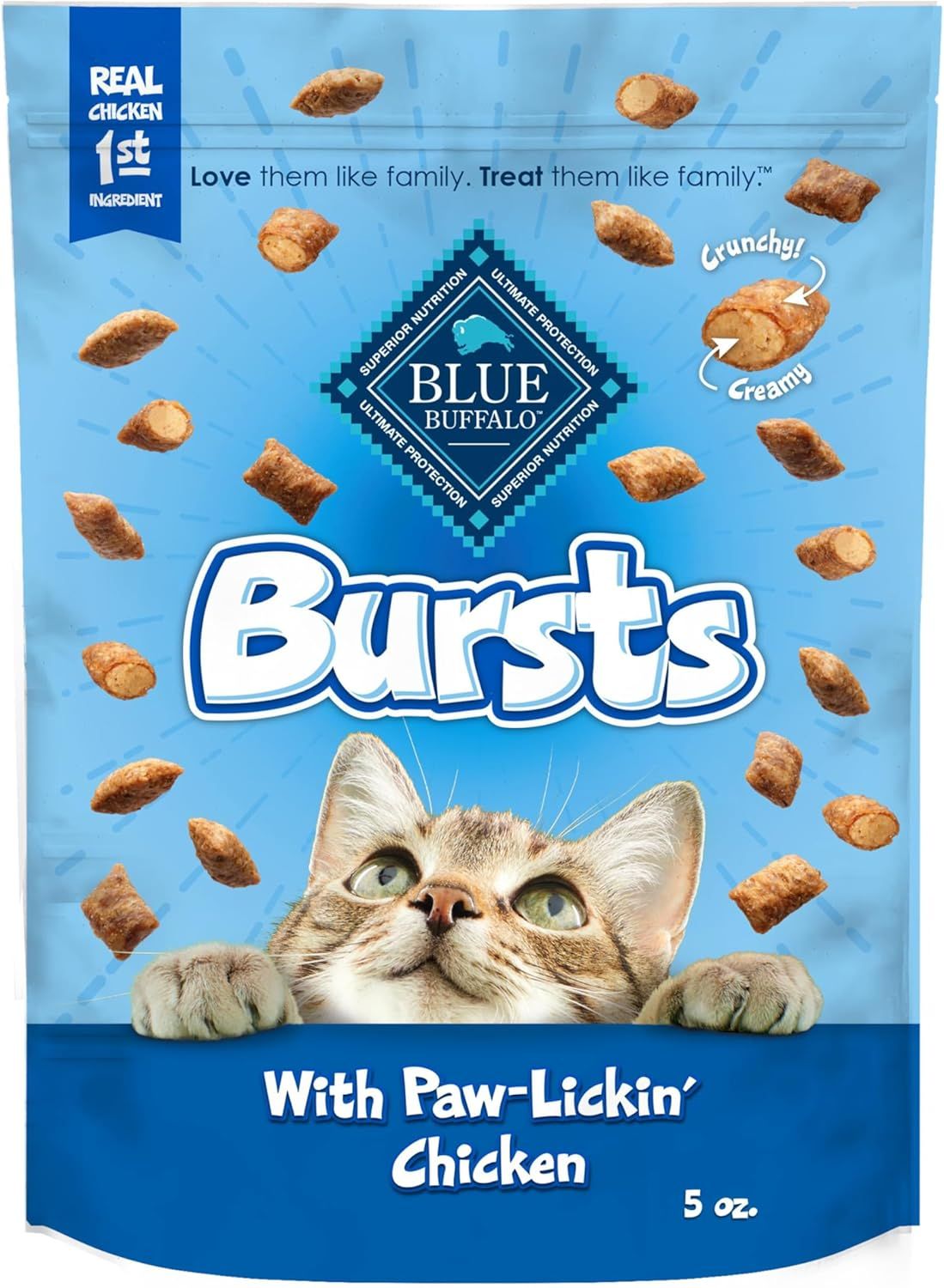 Shows the actual retail package the buyer will receive, featuring the Blue Buffalo brand and product name prominently to help shoppers identify the product on shelf or in delivery. Uses floating…