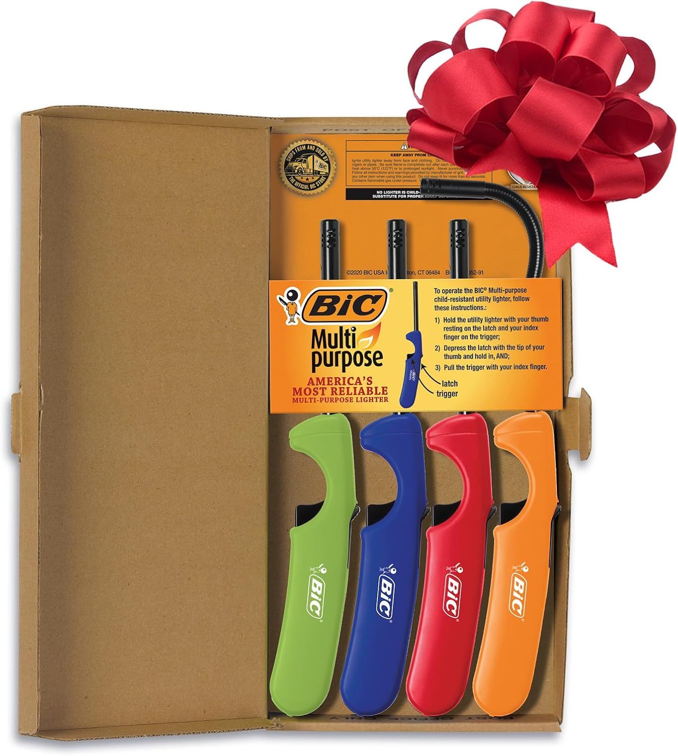 Shows the core product set of BIC multi-purpose lighters in multiple colors, displayed in retail packaging to communicate the variety and quantity included in the purchase. Displays the physical…