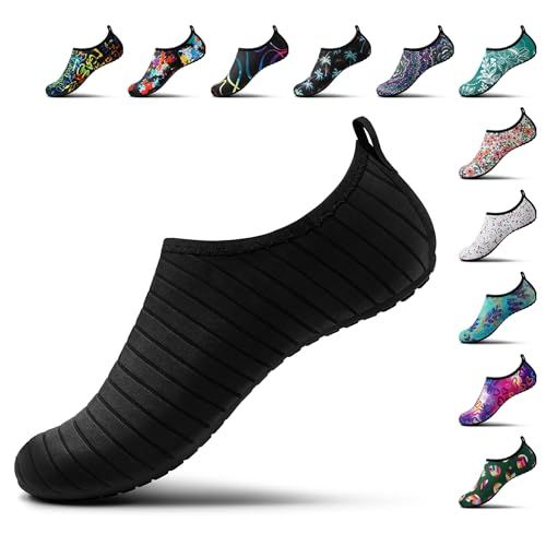 Shows the main water shoe product prominently to give shoppers a clear view of the item they are purchasing. Displays multiple color and pattern variations available for selection, helping shoppers…