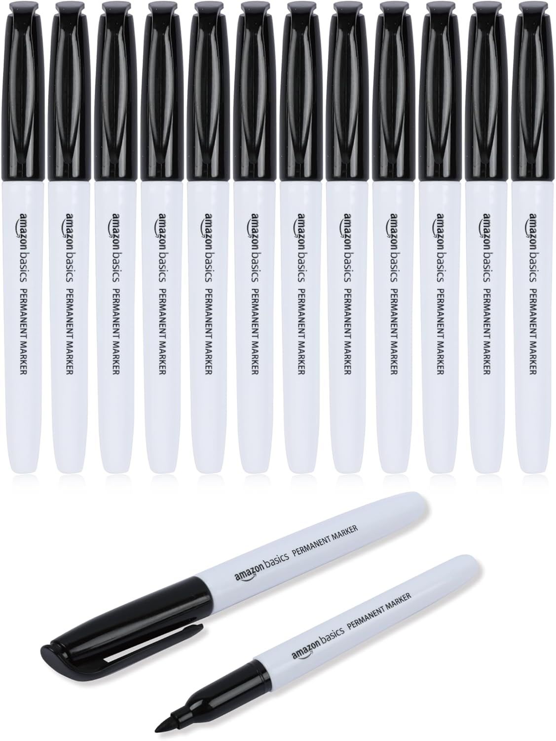 Shows the full set of 12 permanent markers included in the purchase, demonstrating the quantity and value of the multi-pack offering.