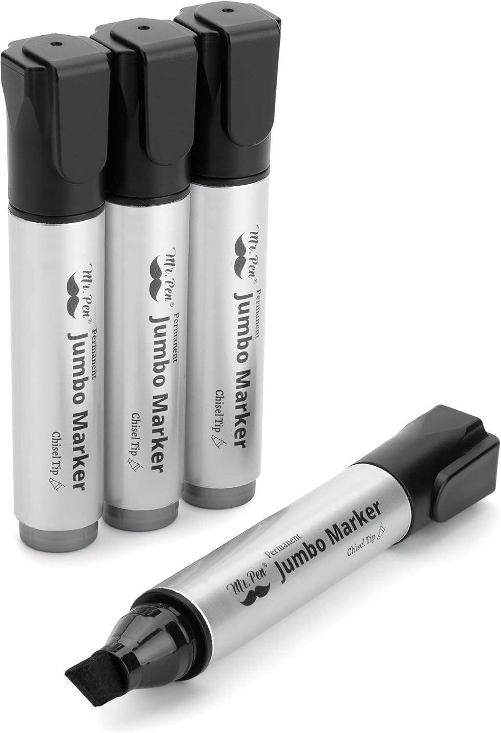 Displays the core product as a set of four jumbo markers with clear branding and chisel tip feature, allowing shoppers to see exactly what they will receive.