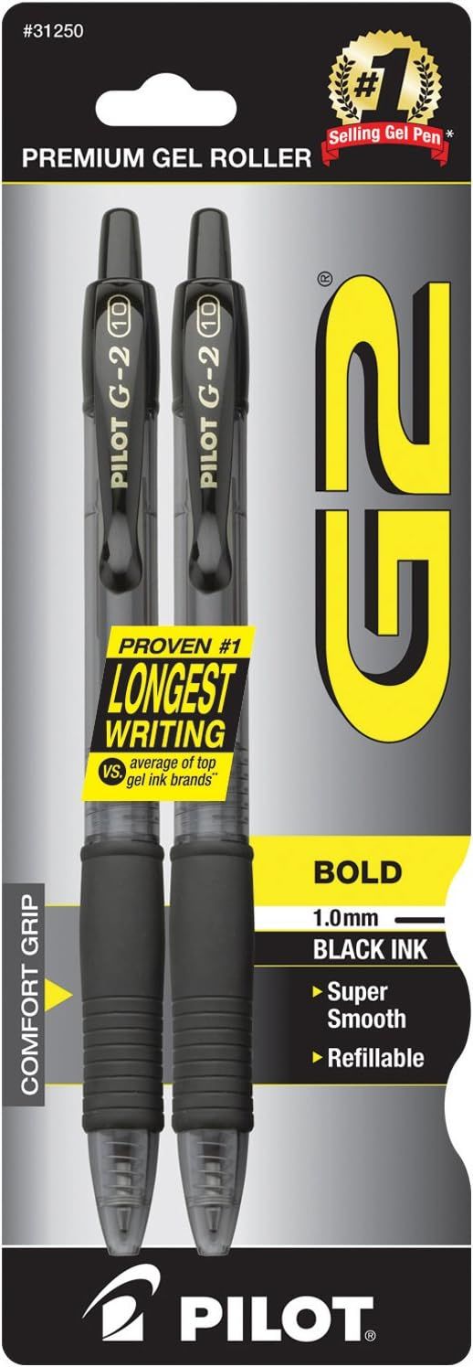 Shows the core product clearly—two Pilot G-2 gel pens—so shoppers can see exactly what they are purchasing. Displays the retail packaging with branding, product details, and key selling points to…
