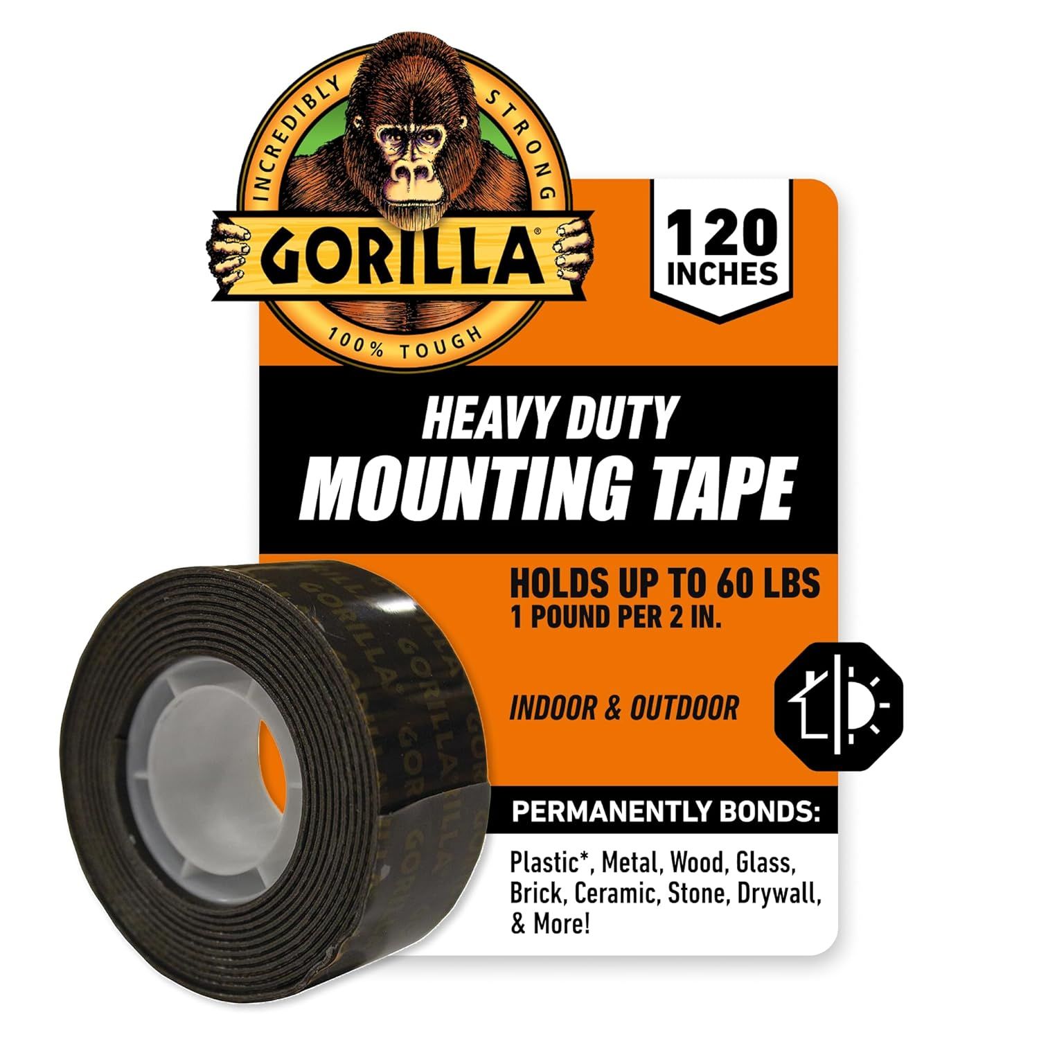 Shows the core product (mounting tape roll) alongside its retail packaging to communicate what the shopper will receive and highlight key features like strength, length, and versatility. Displays…
