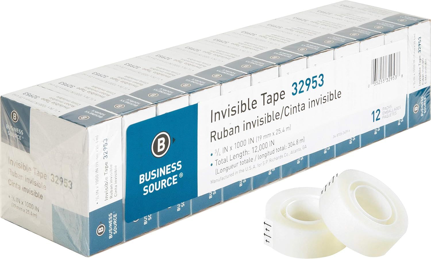 Shows the core product - a 12-pack box of invisible tape with individual rolls displayed - to communicate what the buyer receives and the quantity included. Displays the actual retail packaging the…