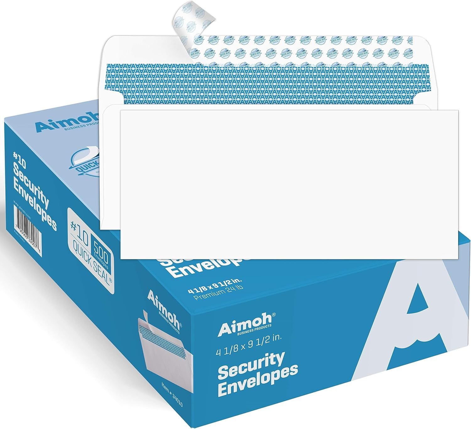 Shows the core product—security envelopes with a distinctive blue patterned interior lining—to communicate what the buyer will receive. Displays the retail box packaging to reassure shoppers about…