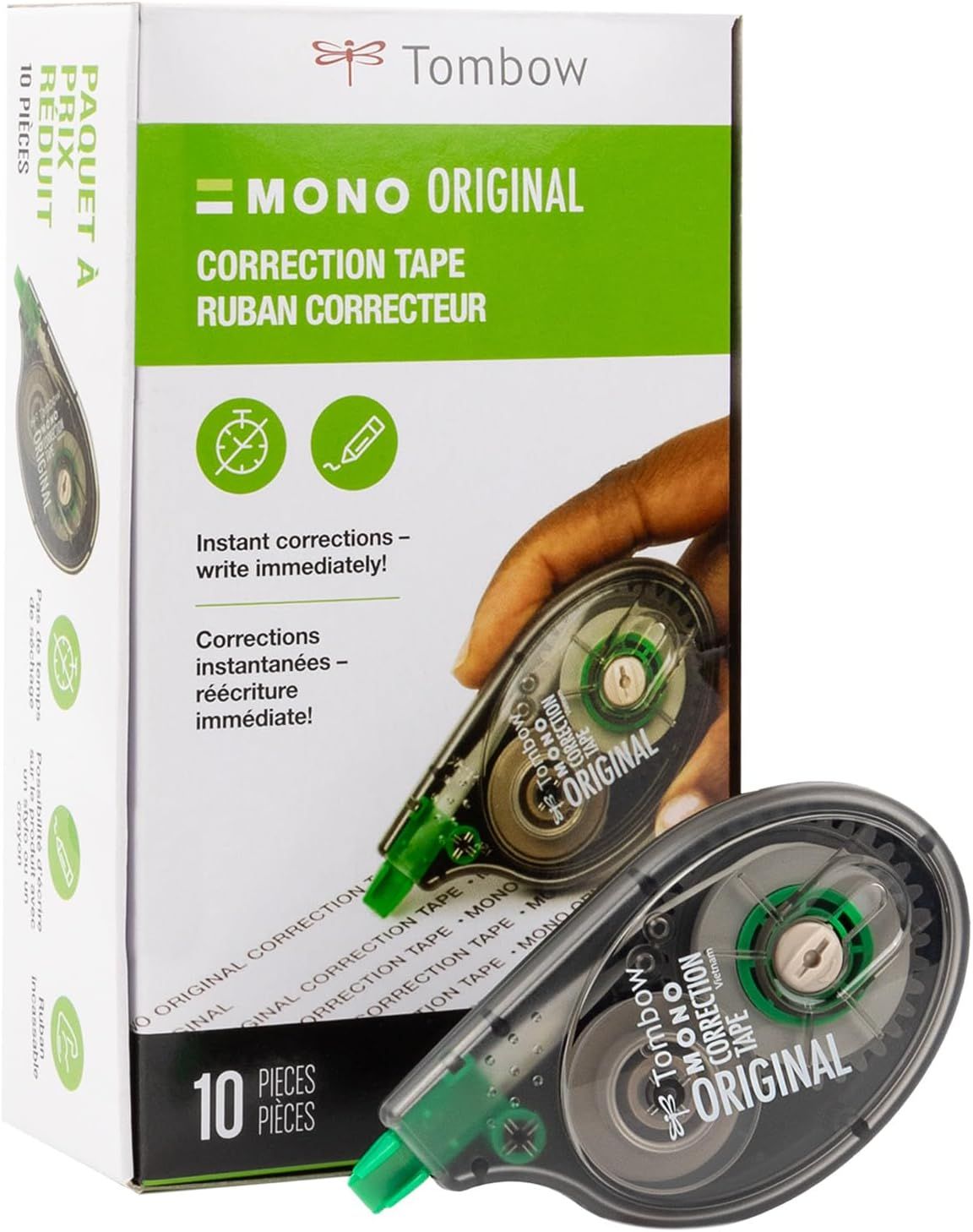 Shows the core sellable product - Tombow Mono Original correction tape - both in its retail packaging and as the physical dispenser unit, allowing shoppers to see exactly what they will receive.…