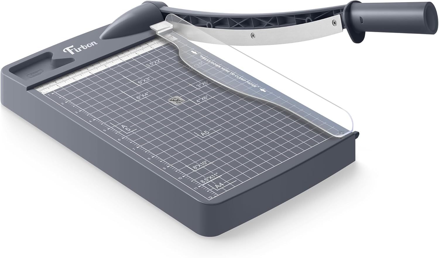 Shows the core product clearly on a white background to help shoppers understand what they are purchasing - a paper trimmer with measurement grid and cutting blade.