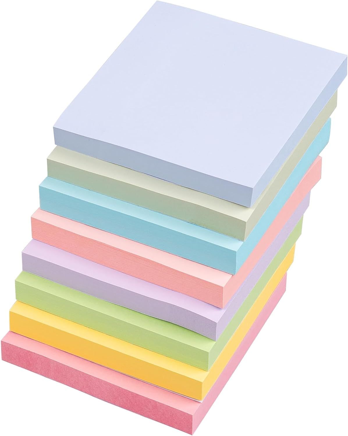 Displays the core product as a stack of sticky note pads in various pastel colors to show the shopper what they will receive. Shows the multiple color options available in the sticky note set to…